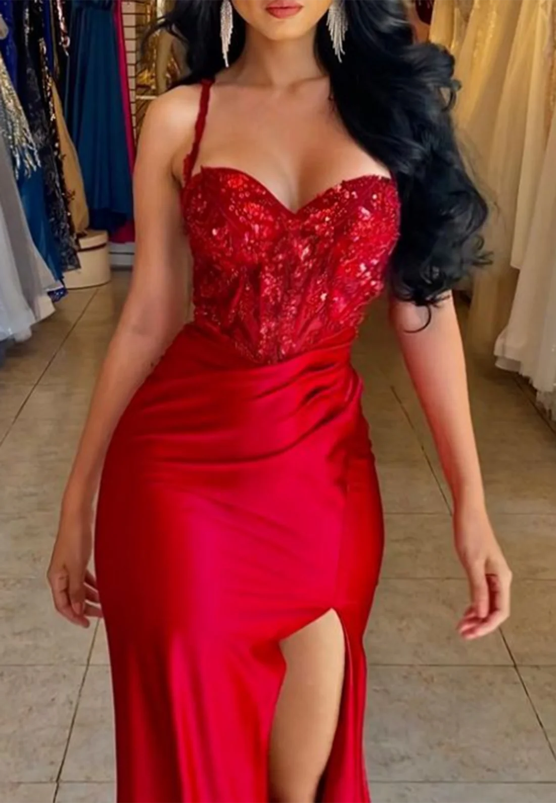 Sweetheart Sleeveless Appliques High Slit Prom Dress Simple gentle beautiful and unique design