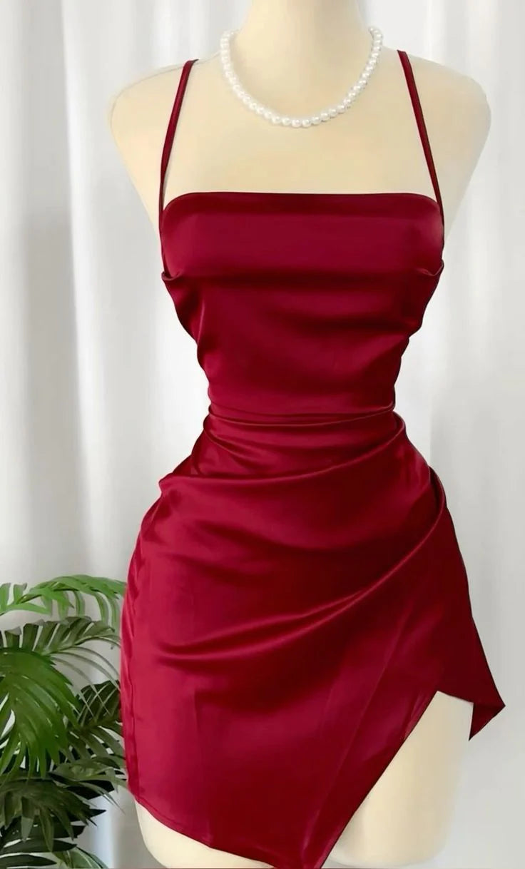 Short Prom Dresses Spaghetti Straps Burgundy Homecoming Dress