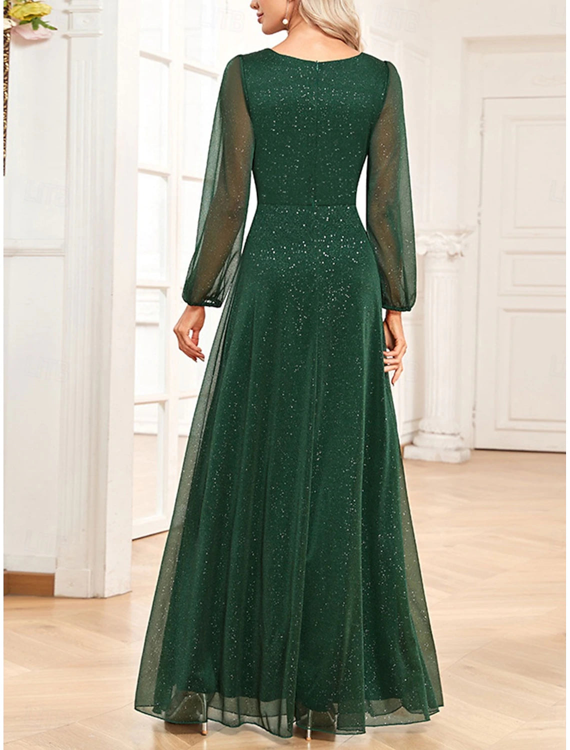 Dress Mother of the Bride Dress Elegant Party Sparkle & Shine V Neck Floor Length Chiffon Long Sleeve with Sequin
