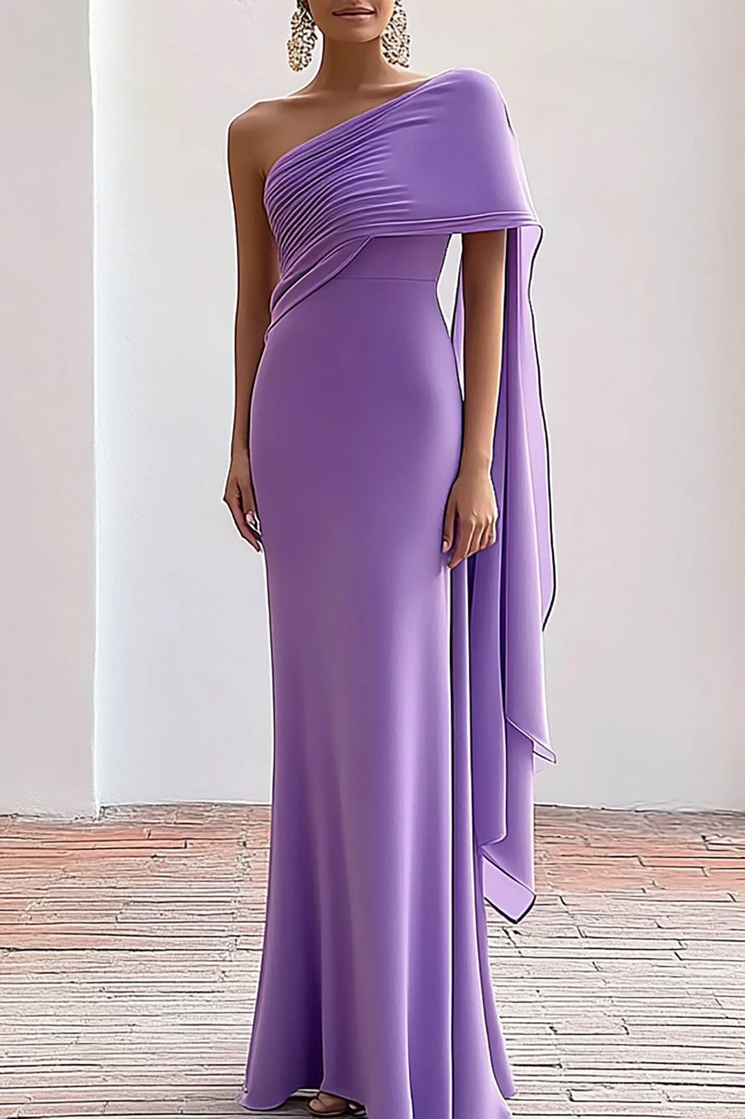 Evening Wedding Dress One Shoulder Satin Draped Long Mother of The Bride Dress