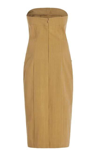 Exclusive Bijou Strapless Buttoned Cotton Midi Dress