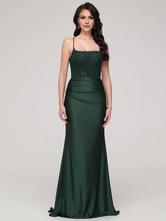 Dark Green Spaghetti Straps Mermaid Backless Prom Dress