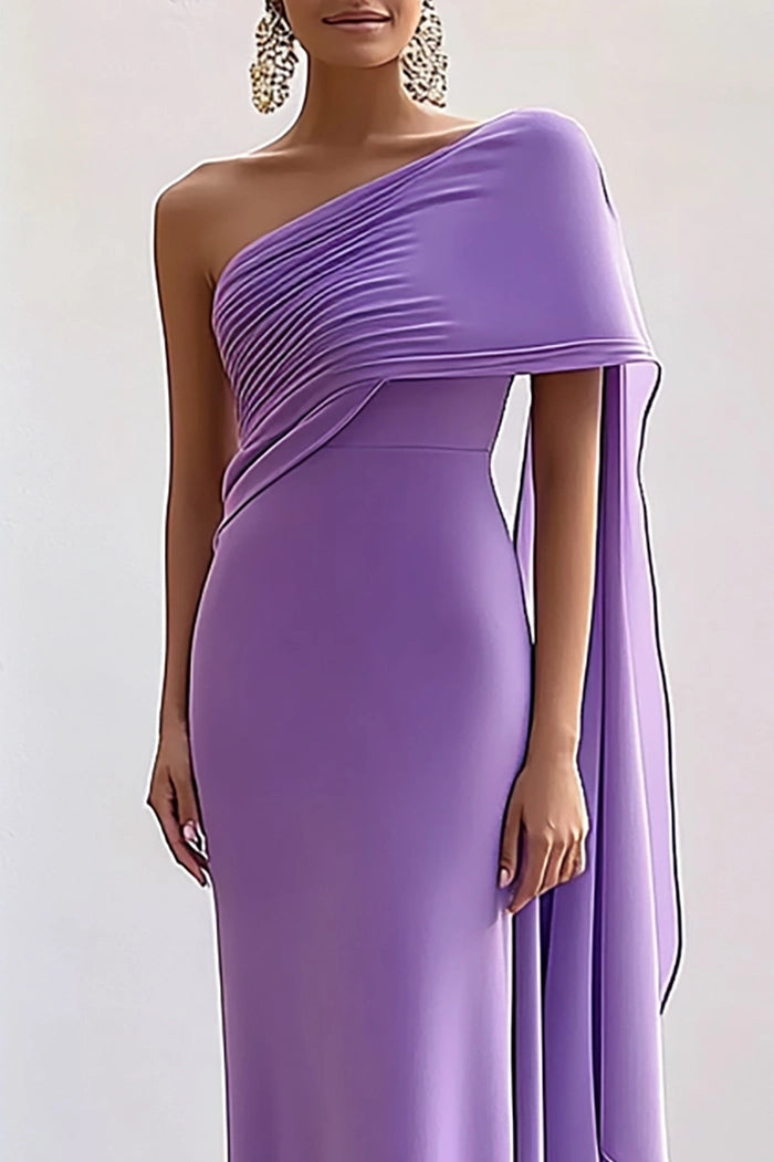 Evening Wedding Dress One Shoulder Satin Draped Long Mother of The Bride Dress