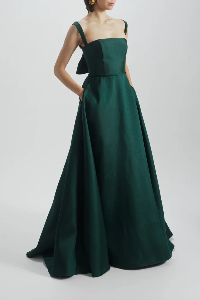 Mikado curved neckline A-line gown with strap and bow detail Mikado Simple atmospheric beautiful and unique design