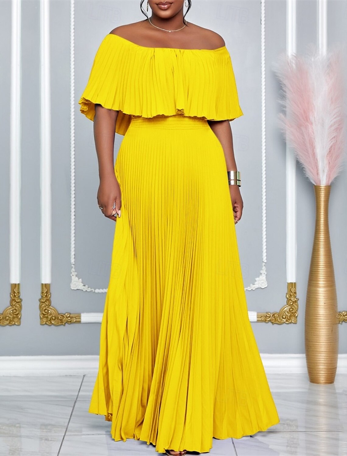 A-Line Dresses Elegant Dress Wedding Wedding Guest Floor Length Short Sleeve Off Shoulder Polyester Backless with Pleats