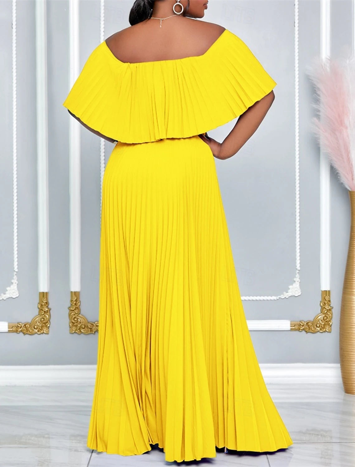 A-Line Dresses Elegant Dress Wedding Wedding Guest Floor Length Short Sleeve Off Shoulder Polyester Backless with Pleats