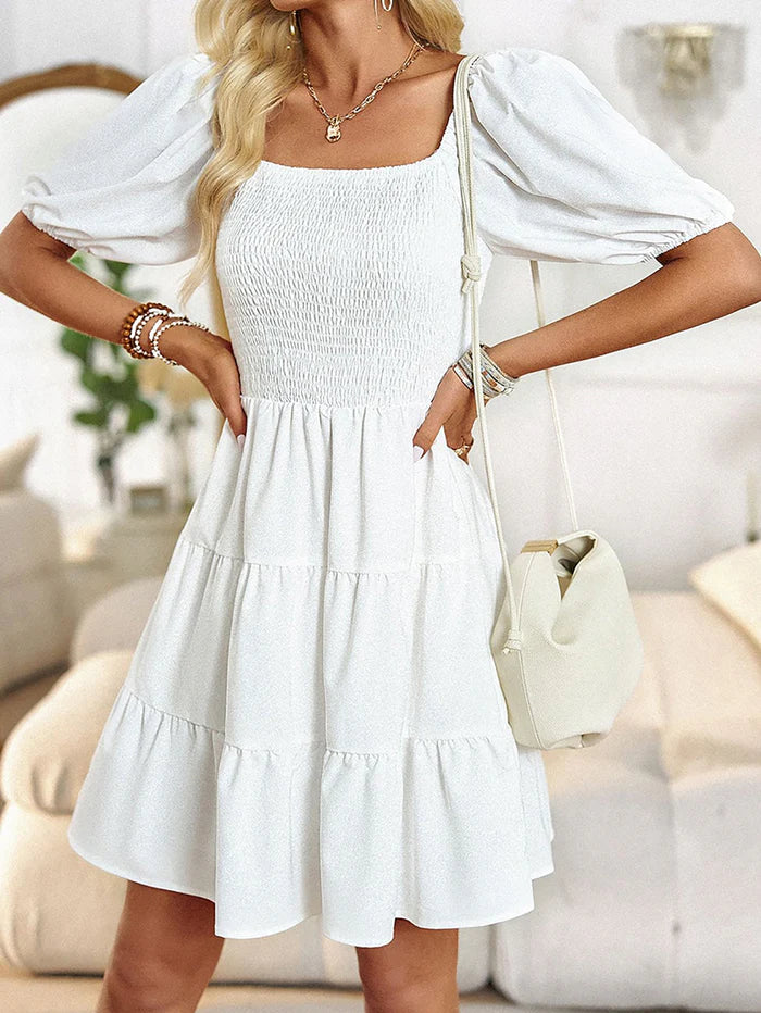 White Off The Shoulder Short Graduation Dress With Short Sleeves