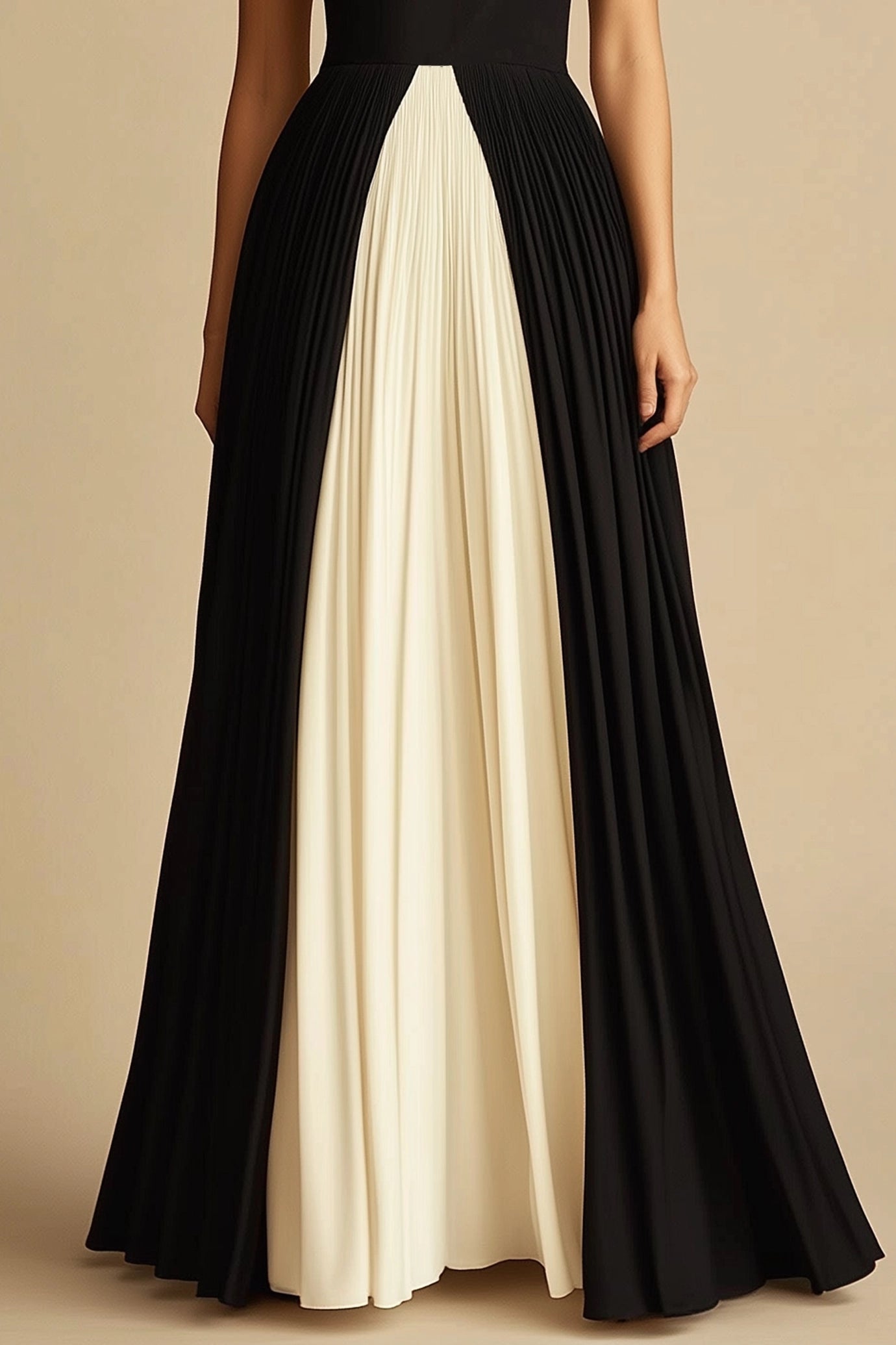 Formal Evening Dress Black Beige Spaghetti Strap Deep V Maxi Dress Simple beautiful generous and full of charm