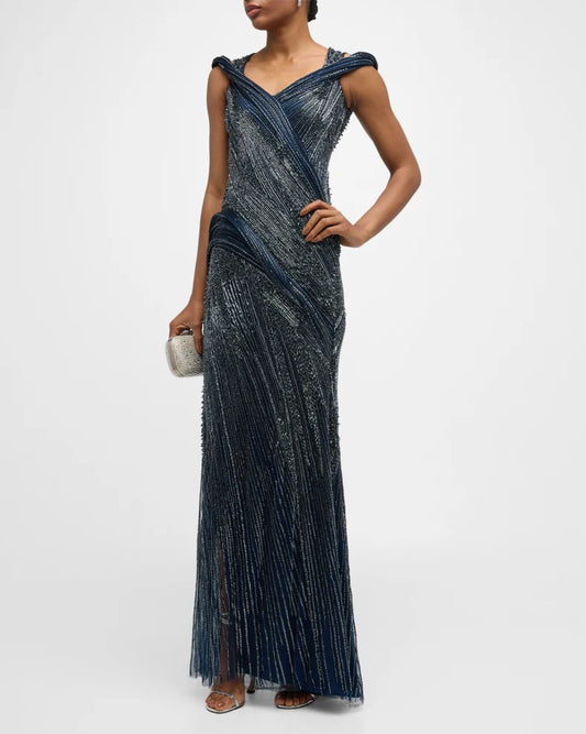 Beaded Gown with Structured Draping Charming and unique design Beautiful generous simple