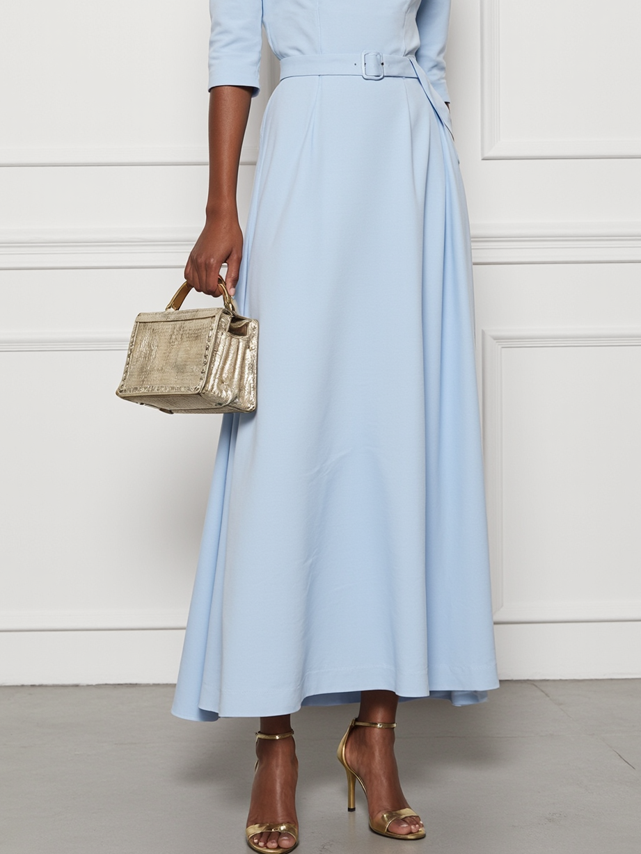 Light Blue Cotton Off The Shoulder Half Sleeve A-Line Maxi Dress simple gentle atmospheric and unique desi Bring summer colors to enhance whiteness ﻿