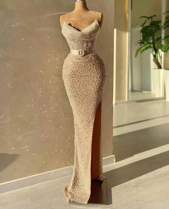 Fabulous Strapless Sweetheart Long Mermaid Prom Dresses with Beads and Sequins Simple gentle atmospheric and unique design