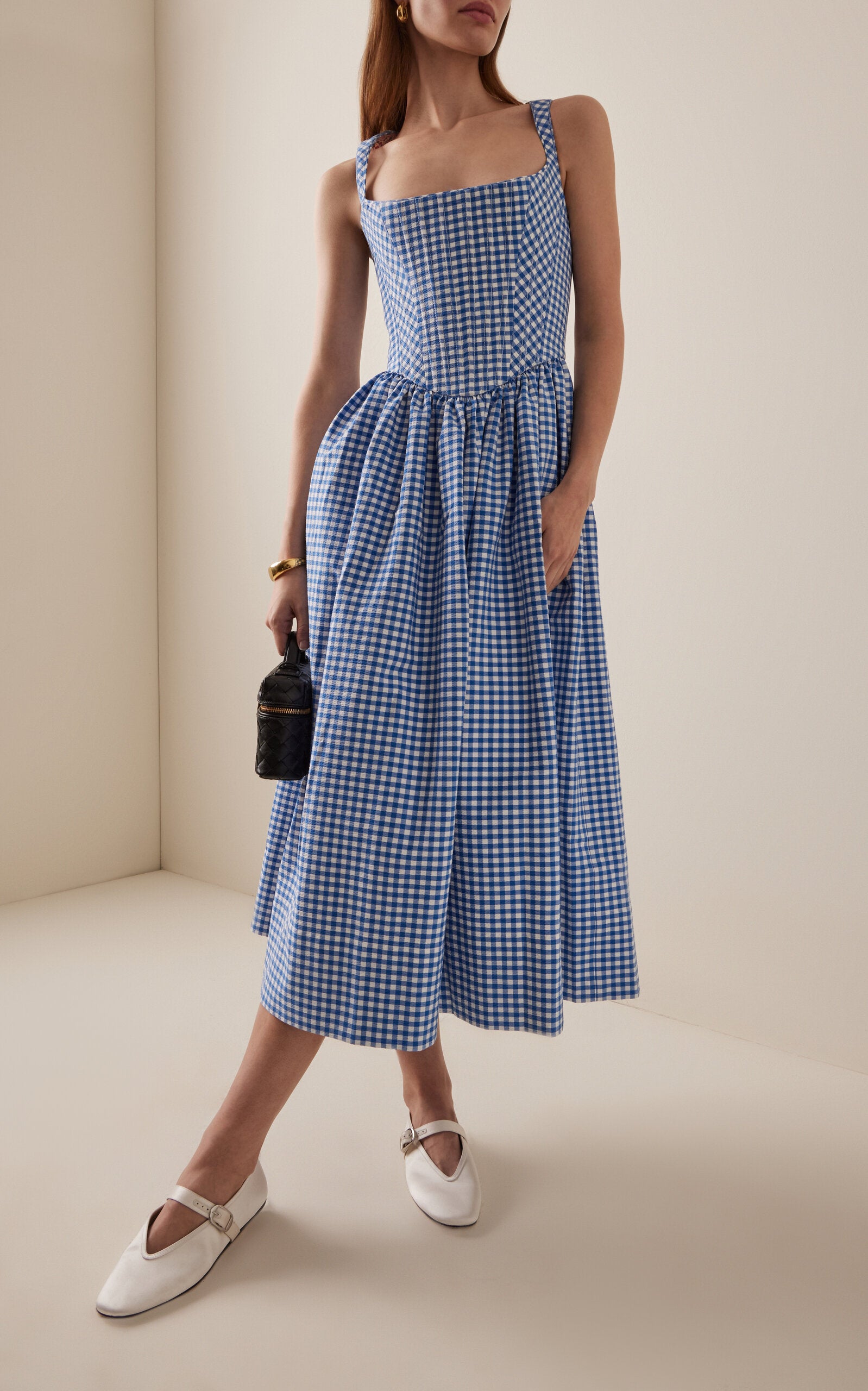 Gingham-Cotton Drop-Waist Midi Dress Full of charm simple and atmospheric