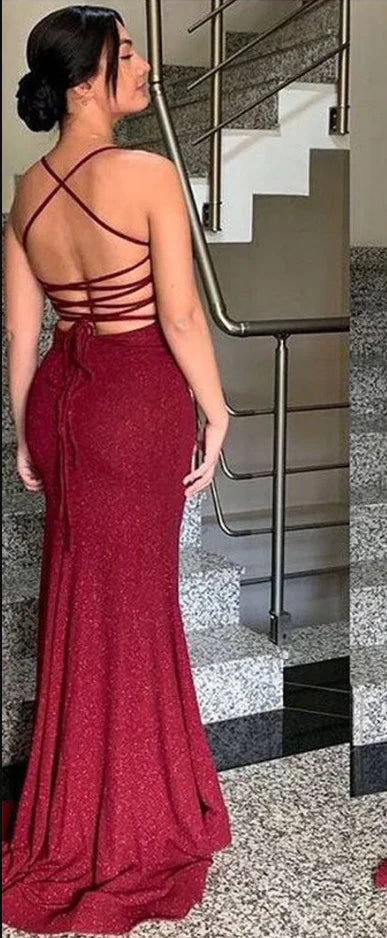 Glitter Burgundy Mermaid Split Senior Prom Dress Simple atmospheric beautiful and unique desig