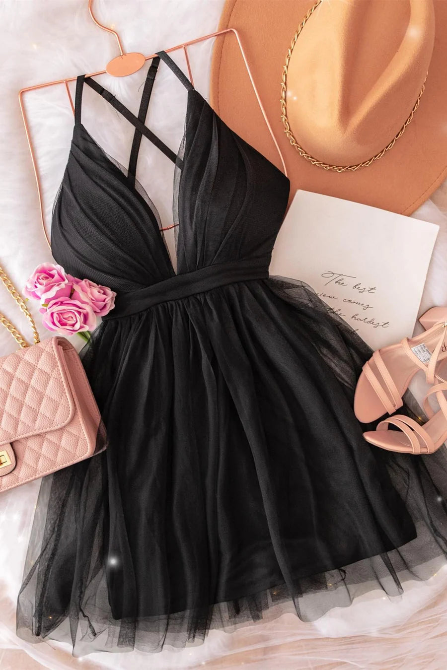 Simple Blush Pink Tulle A-line Short Homecoming Dress