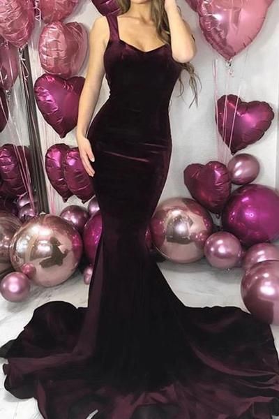 Simple Sleeveless Mermaid Open Long Evening Prom Dress  Sexy and gentle