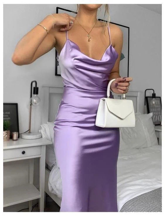 Fashion Cowl Neck Mermaid Lavender Dress