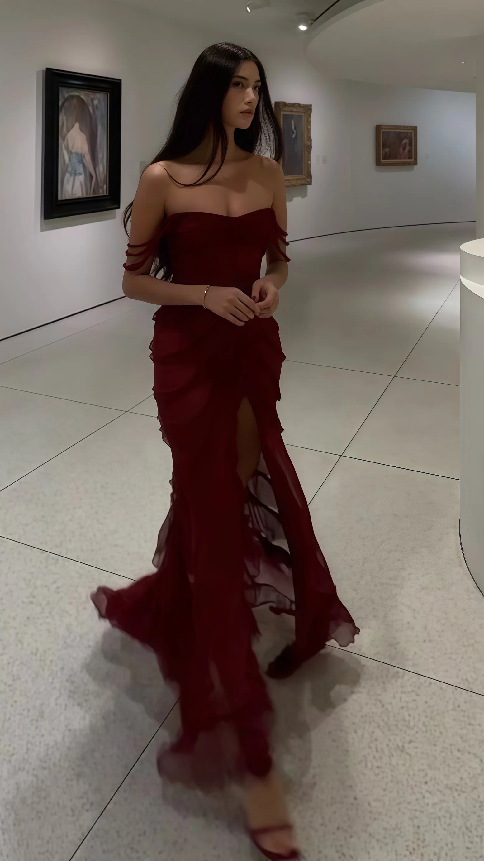 Sexy Mermaid Beautiful elegant and unique design Prom Dress Burgundy Chiffon Evening Prom Dresses, Sexy Party Dance Dress