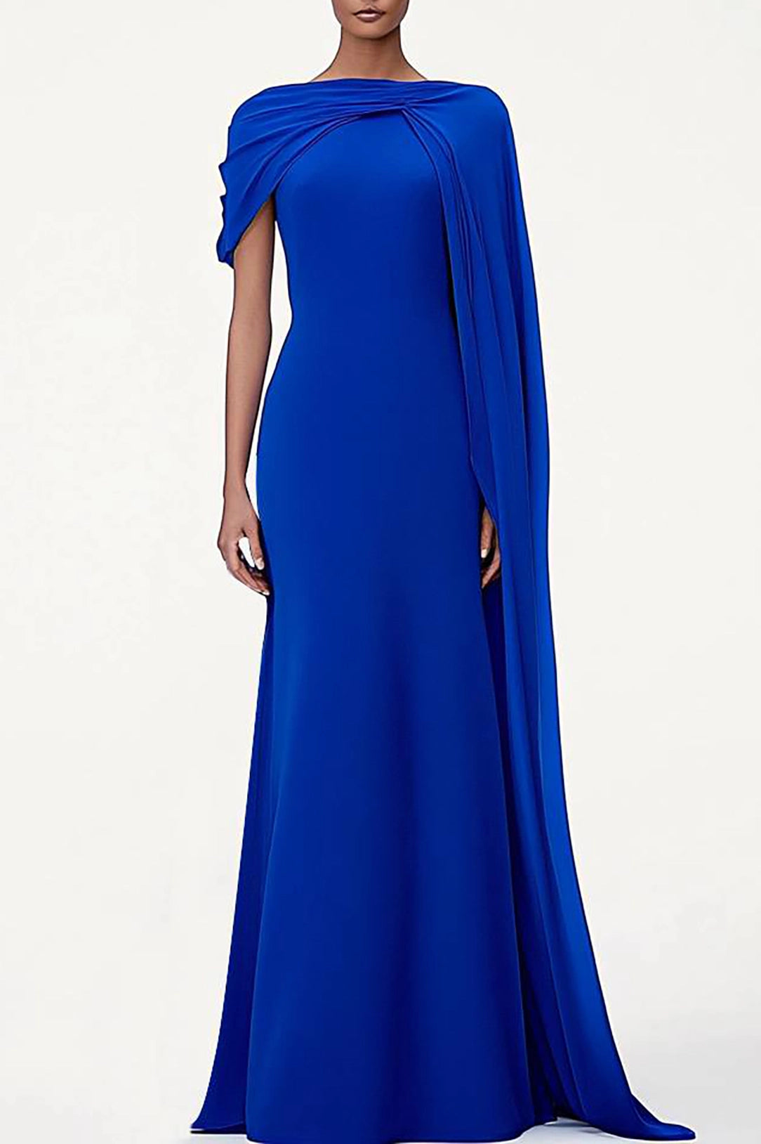 Solid Color Evening Dress Asymmetrical Cape Long Dress