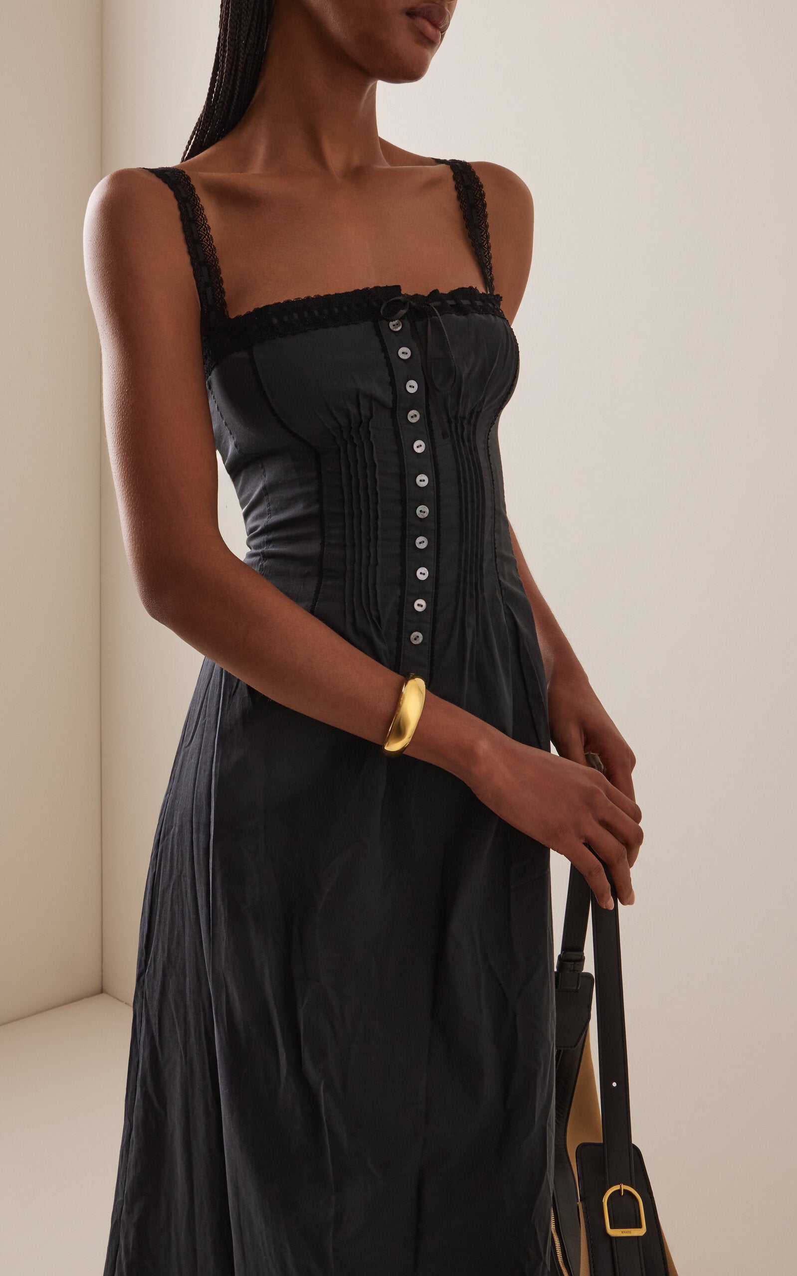 Ladies' Spring And Summer Vacation  Roma Layered Dream Organic Silk Crepe Chine Mini Gertrude Matilde Lace-Trimmed Cotton Midi Dress