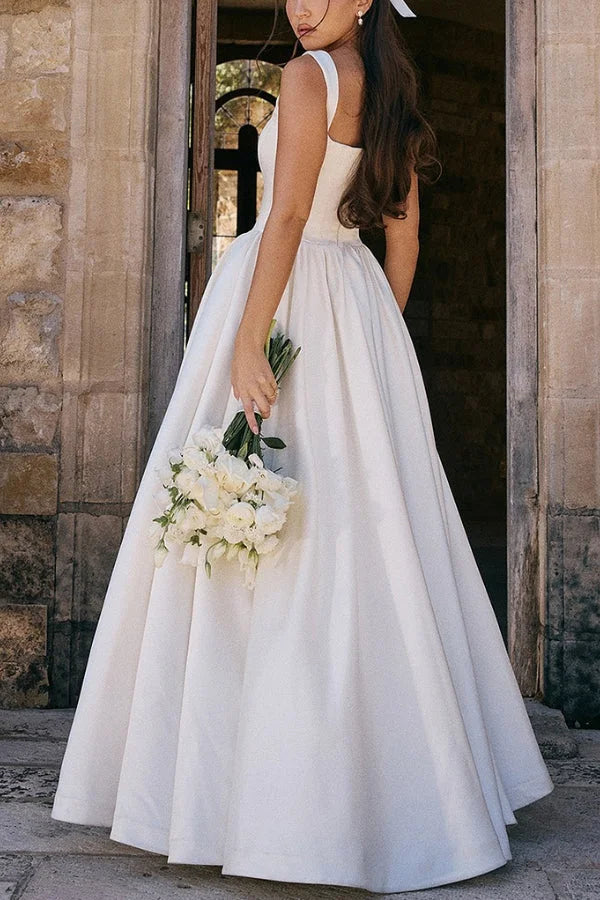Wide Straps Corset Solid Color Gowns Maxi Dresses-White Simple atmospheric beautiful and unique desi