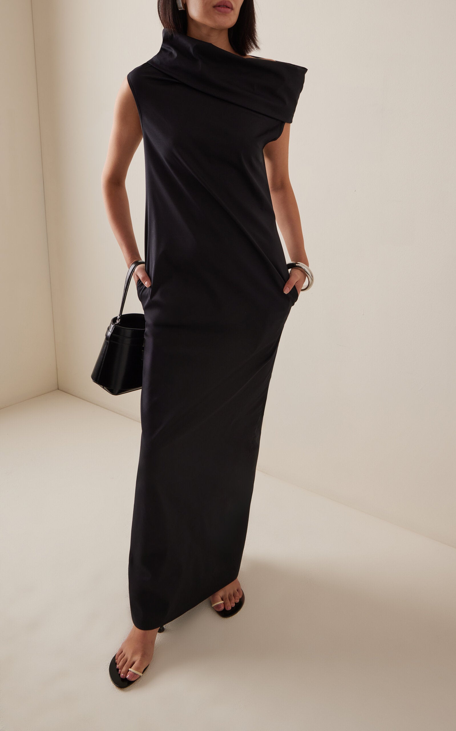 Party Dresses Off-The-Shoulder Draped Stretch-Cotton Maxi Dress Gentle beautiful and grand