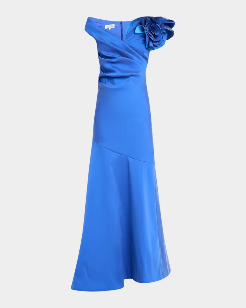 Pleated Off-Shoulder Ruffle Gazar Gown Beautiful and charming simple and unique desig