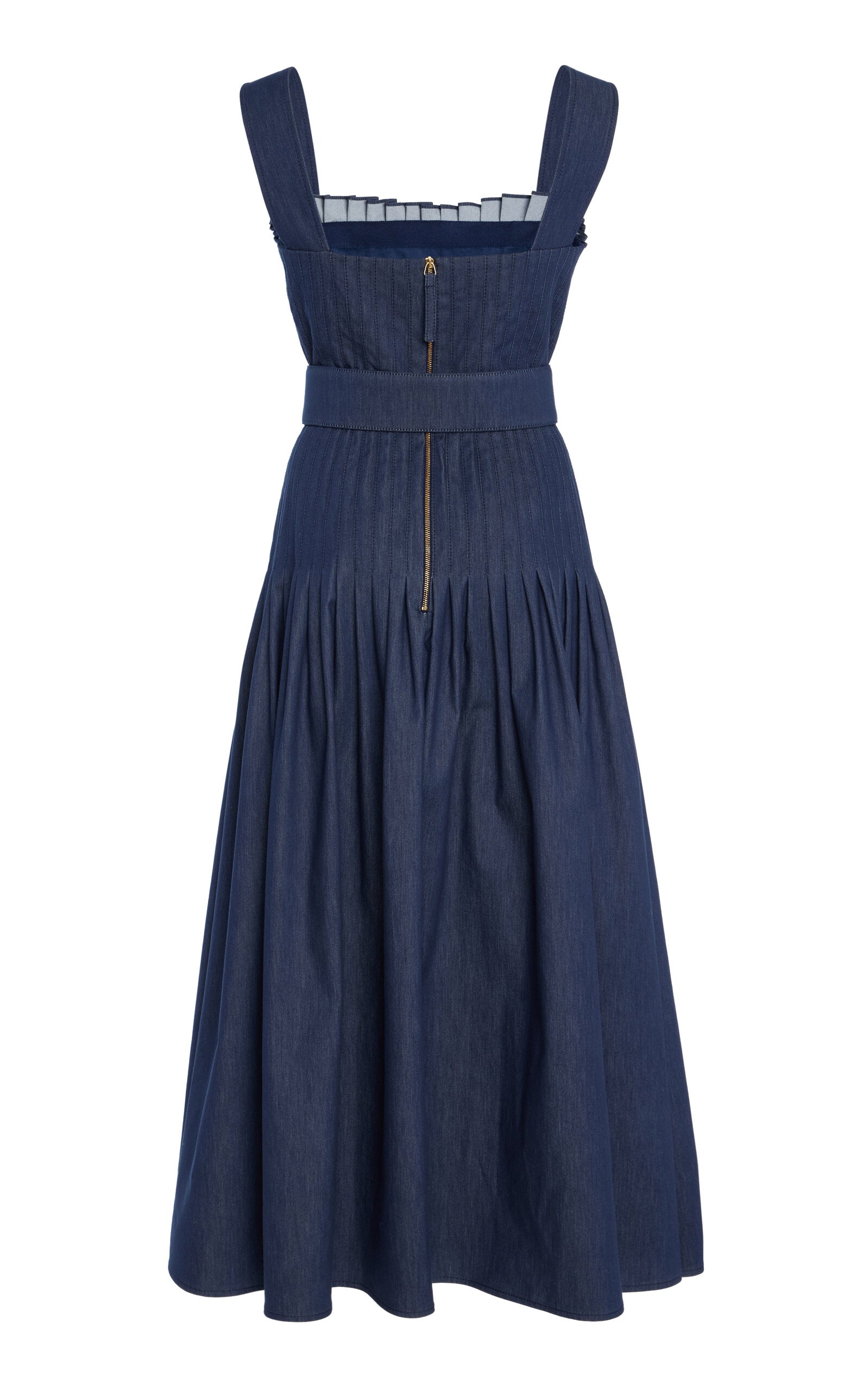 Pleated Cotton Chambray Twill Midi Dress Full of charm simple and atmospheric