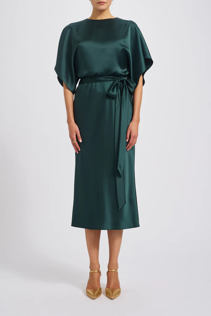 Fluid satin dolman sleeve bias midi dress Simple atmo spheric beautiful and unique design