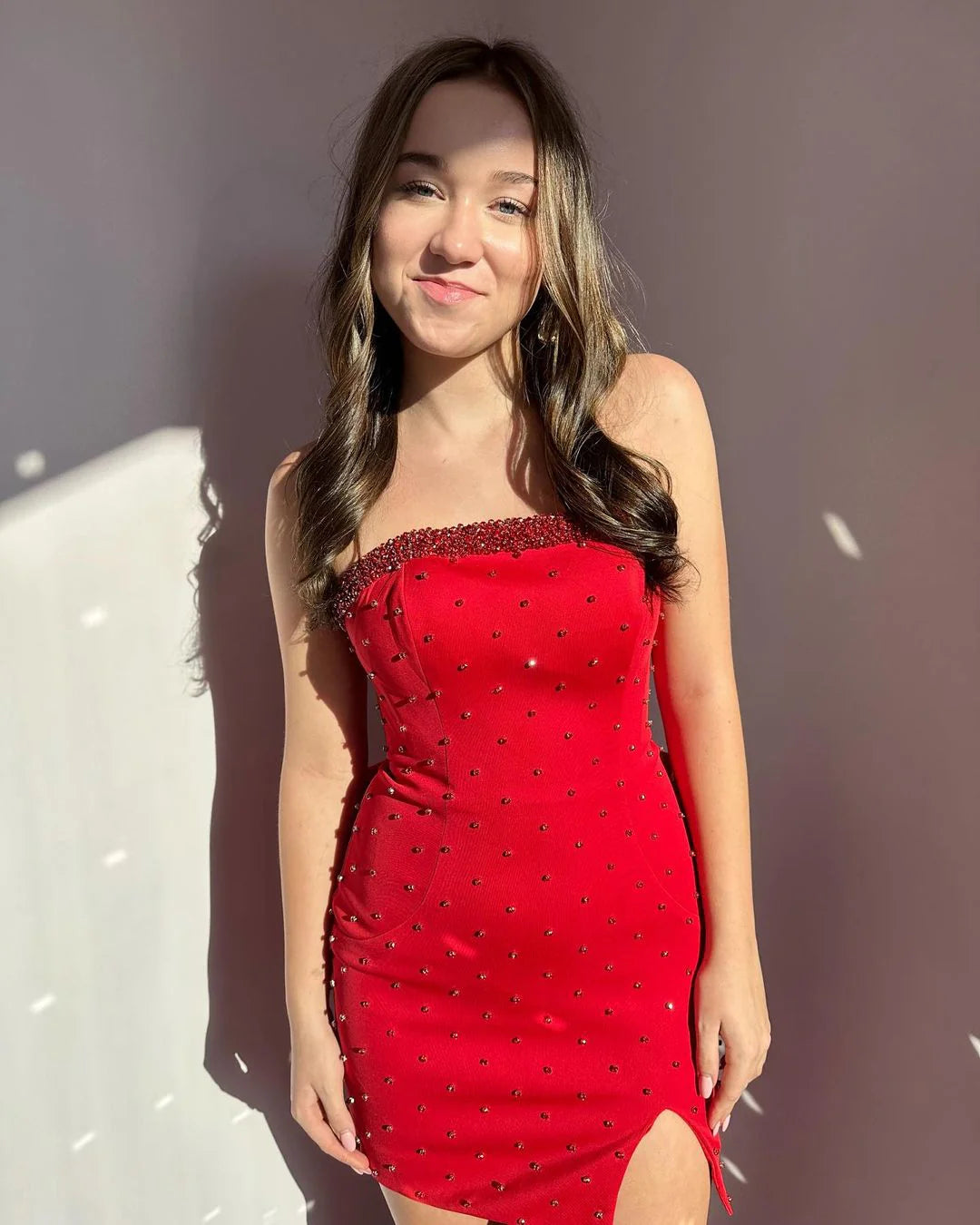 Strapless Red Beaded Homecoming Dresses With Bowknot Simple atmospheric beautiful and unique design