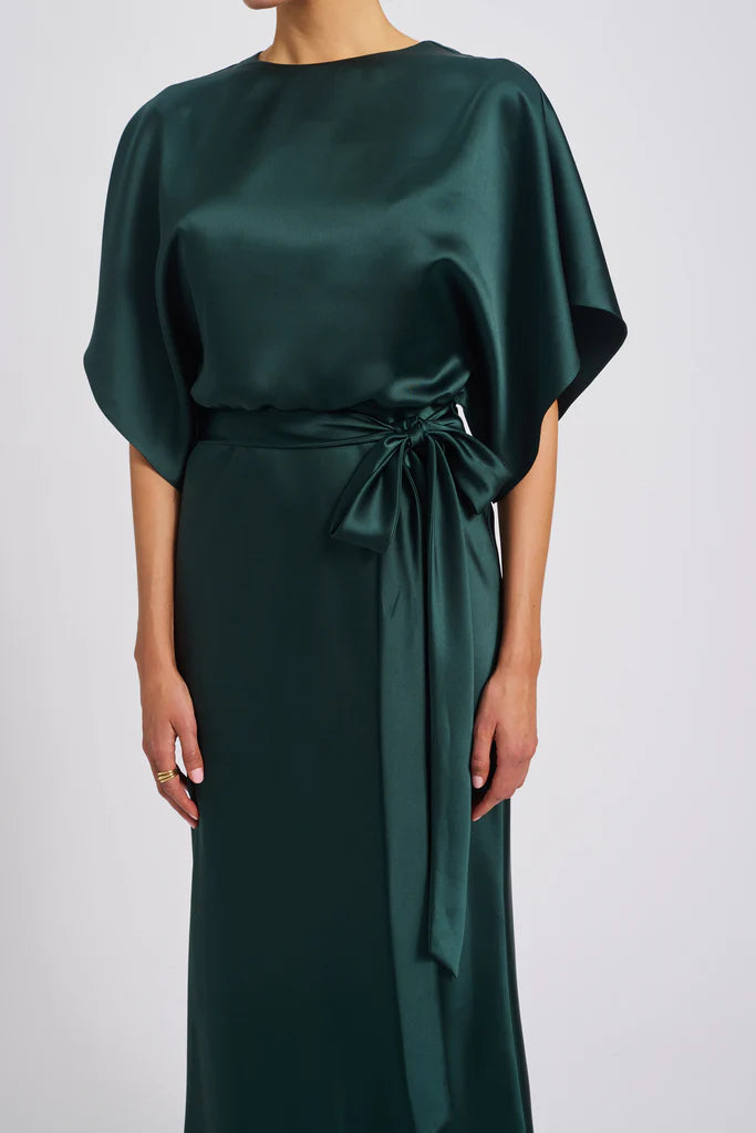 Fluid satin dolman sleeve bias midi dress Simple atmo spheric beautiful and unique design