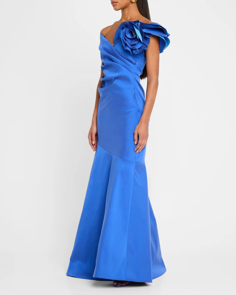 Pleated Off-Shoulder Ruffle Gazar Gown Beautiful and charming simple and unique desig