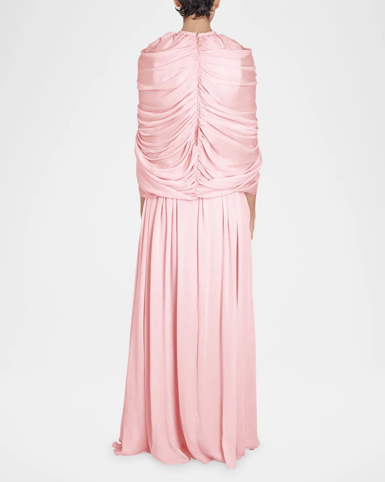 Charming and unique design Beautiful generous simple Keyhole Draped Cape Silk Gown