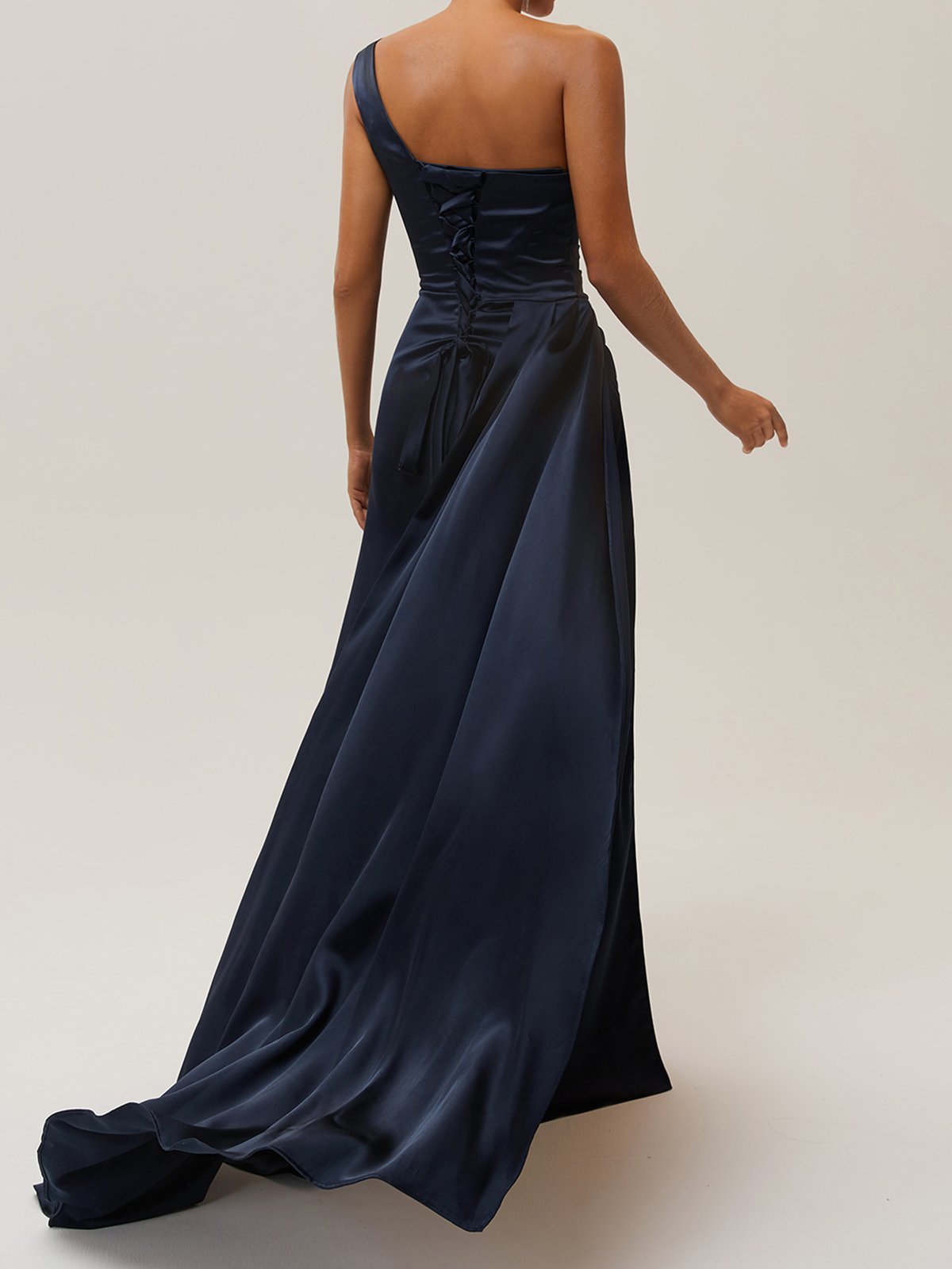 Simple beautiful generous and full of charm Purplish Blue Side-Slit One Shoulder Gown Satin Dress