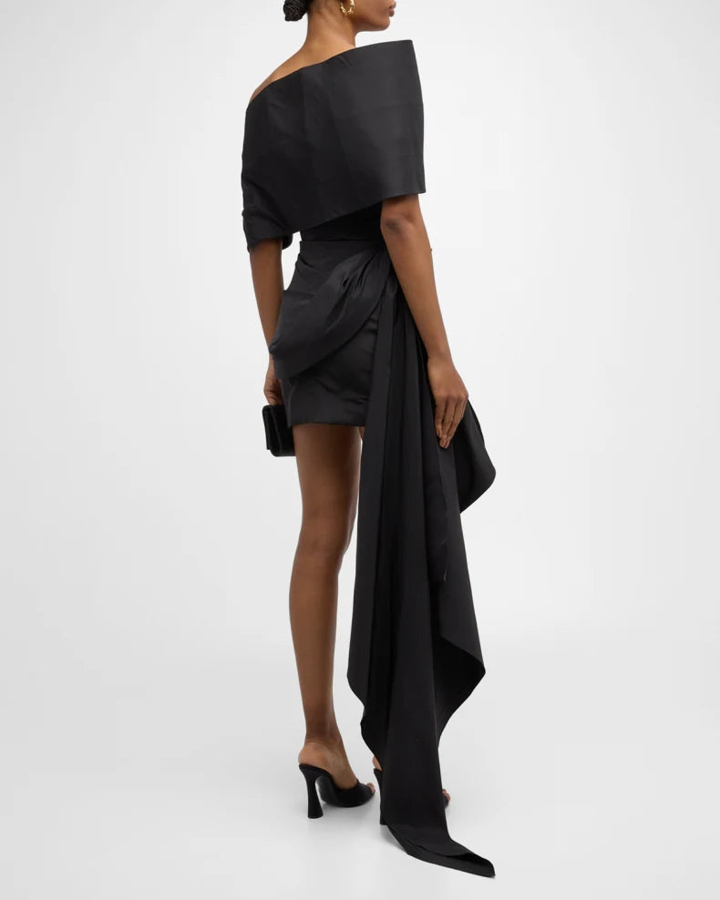 Draped Mini Cocktail Dress With Draped Stole Charming and unique design Beautiful generous simple