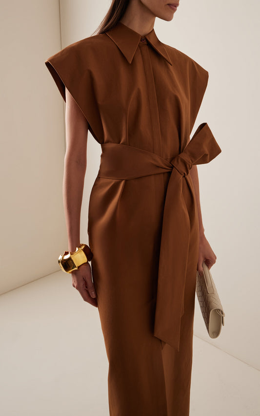 Stretch-Cotton Midi Shirt Dress Full of charm simple and atmospheric