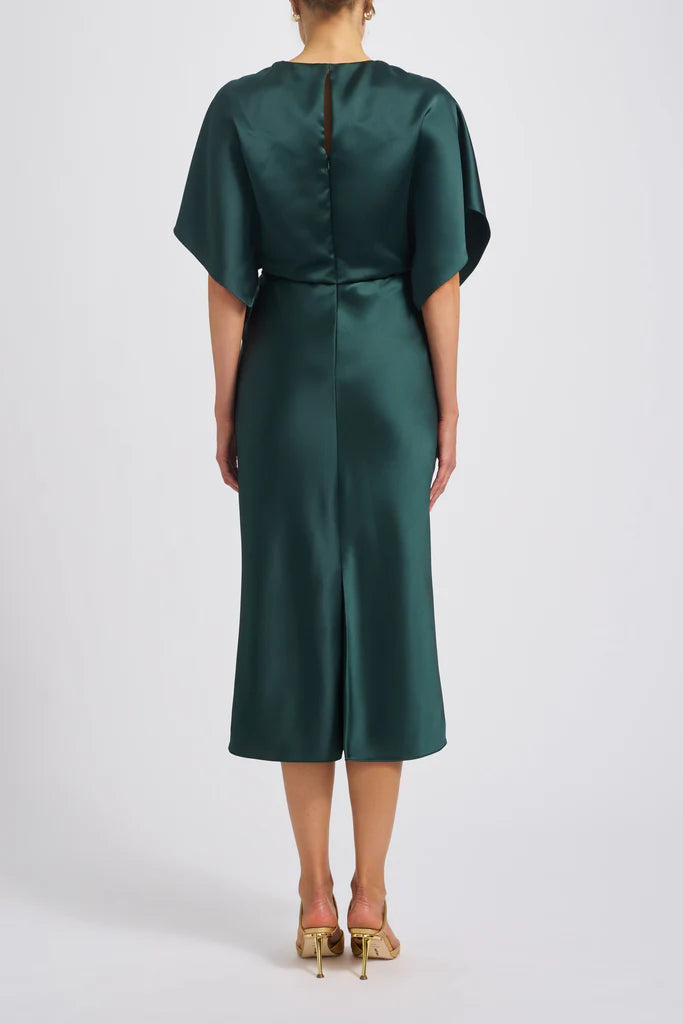 Fluid satin dolman sleeve bias midi dress Simple atmo spheric beautiful and unique design