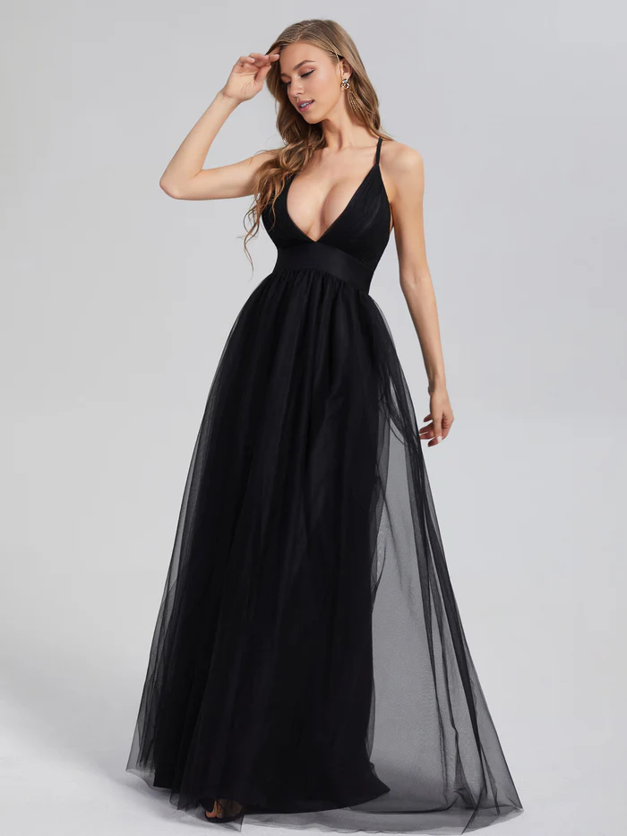 V-neck Side Slit Soft Satin Prom Dress with Trainning Simple gentle atmospheric and unique design