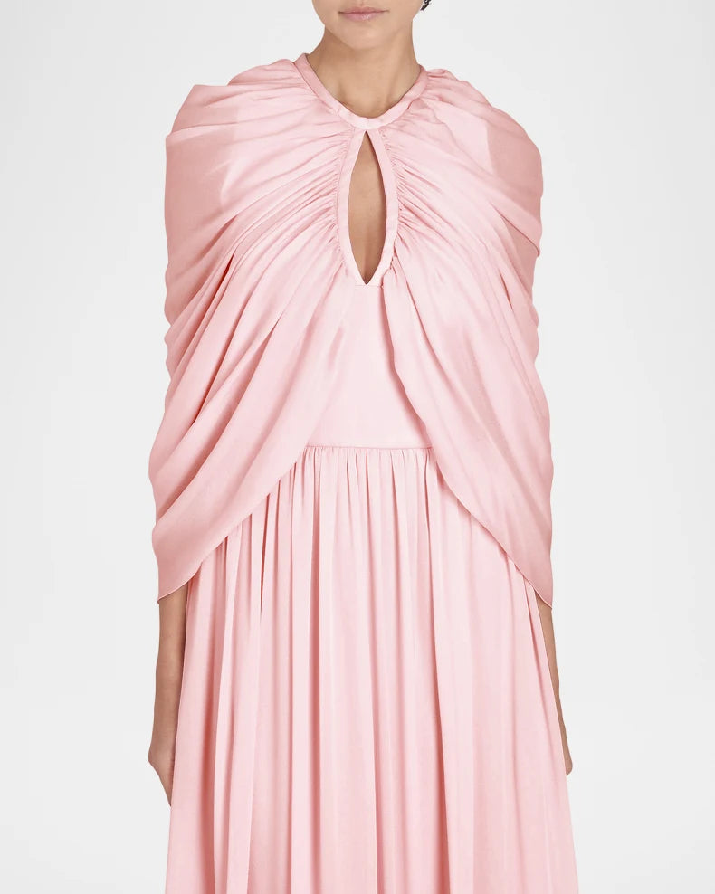 Charming and unique design Beautiful generous simple Keyhole Draped Cape Silk Gown