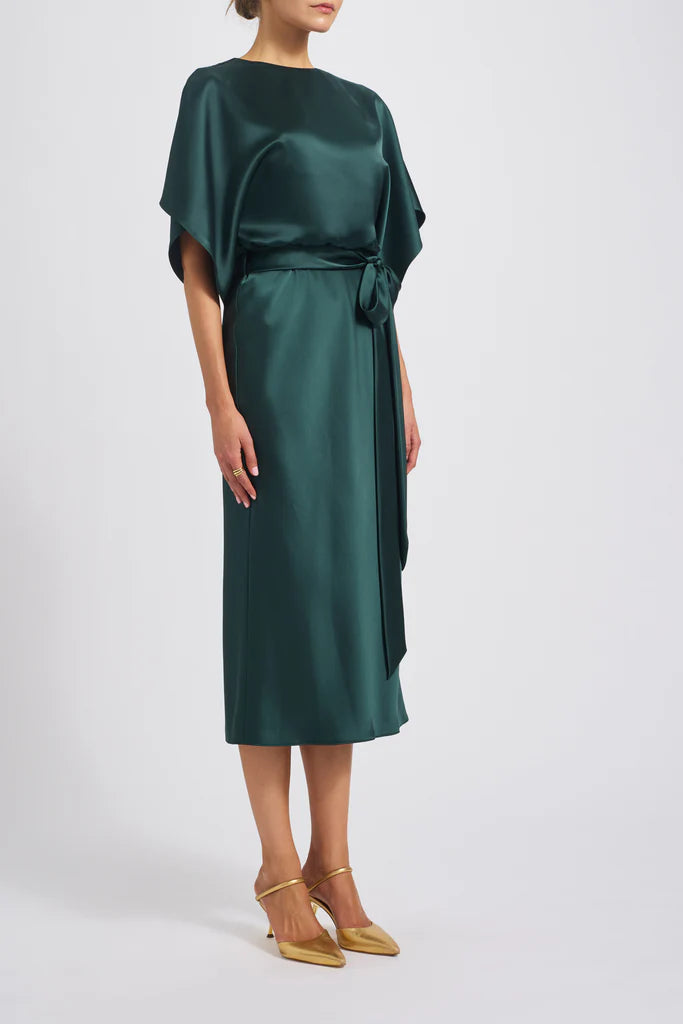 Fluid satin dolman sleeve bias midi dress Simple atmo spheric beautiful and unique design