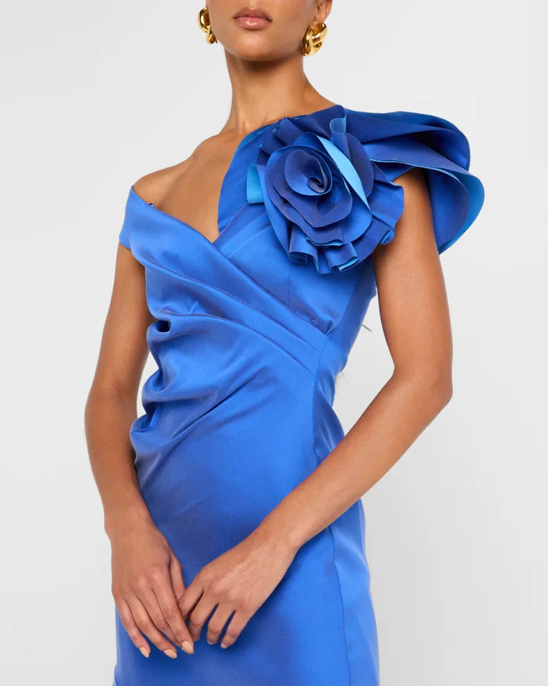 Pleated Off-Shoulder Ruffle Gazar Gown Beautiful and charming simple and unique desig