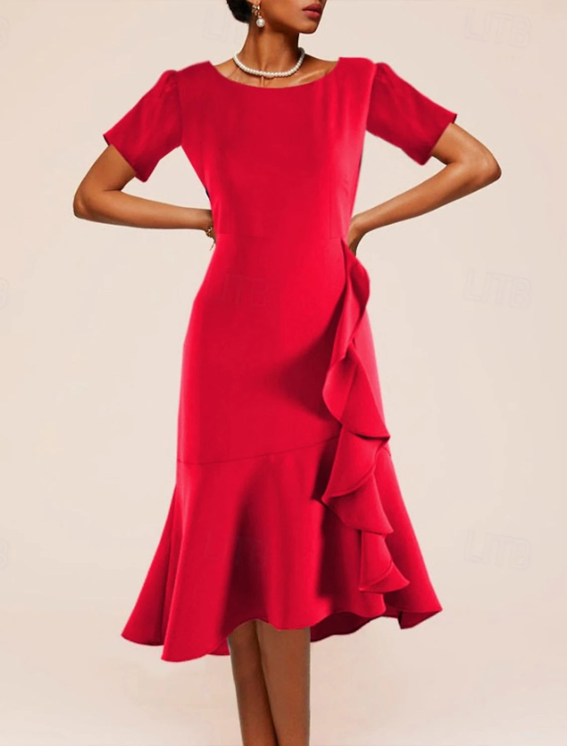 Women's Midi Dress Prom Dress Party Dress Peplum Dresses Fashion Party Evening Party Regular Fit Plain Short Sleeve Crew Neck Black Wine Summer