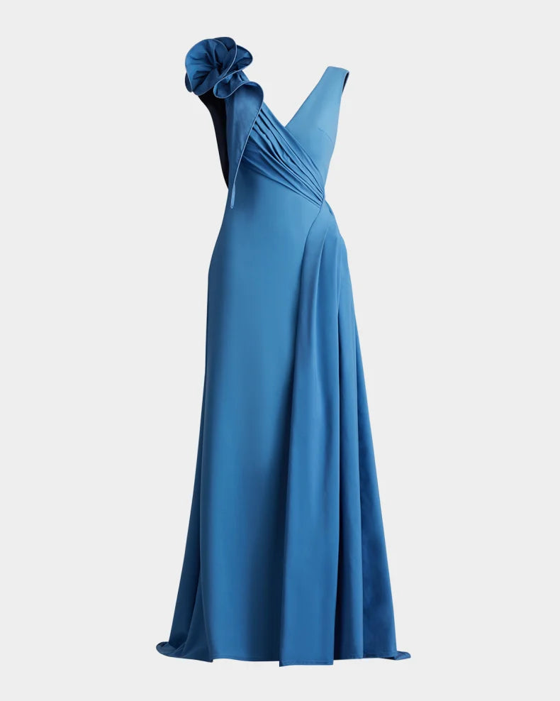 Sleeveless Draped Ruffle Crepe Gown Beautiful and charming simple and unique design