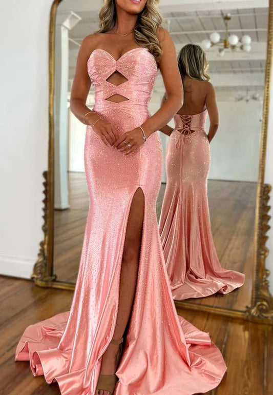 Sweetheart Beads Side Slit Mermaid Long Senior Prom Dress
