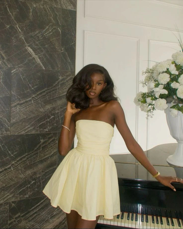 Light Yellow Strapless Homecoming Dresses Mini Prom Party Dress