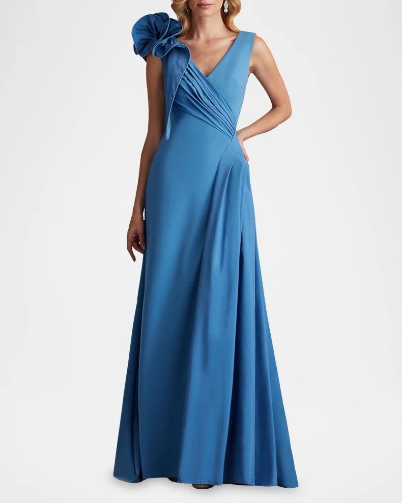 Sleeveless Draped Ruffle Crepe Gown Beautiful and charming simple and unique design