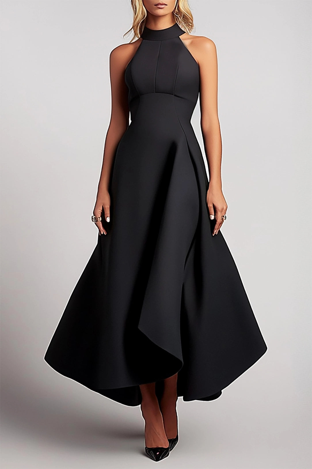 Formal Evening Dress Halter Sleeveless Asymmetric Maxi Dress Mother of the Bride Dress