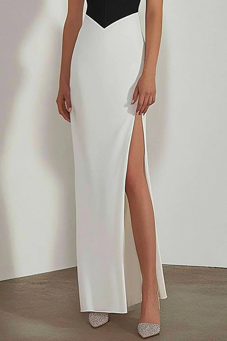 Semi-Formal Party Dress Black White V-Neck Sleeveless High Slit Maxi Dress Simple beautiful generous and full of charm