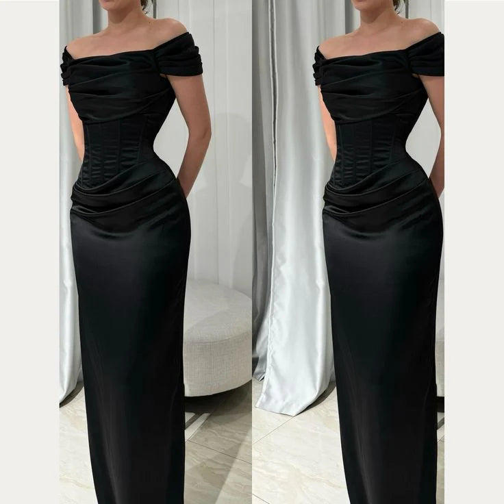 Black Off The Shoulder Prom Dresses Floor Length Evening Gown
