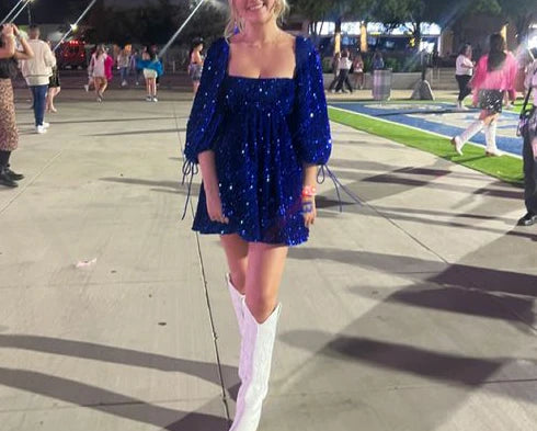 Velvet Sequin Royal Blue Short Prom Dress Homecoming Dresses