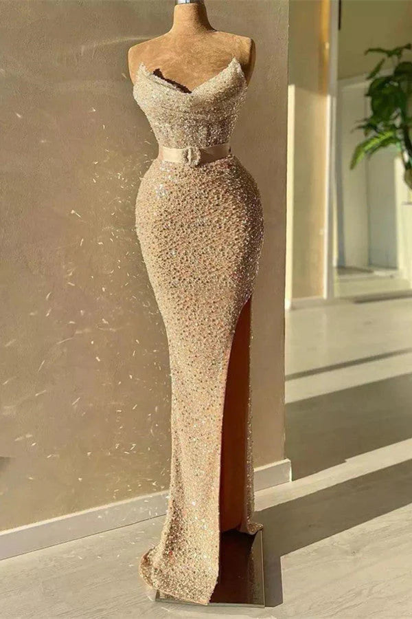 Fabulous Strapless Sweetheart Long Mermaid Prom Dresses with Beads and Sequins Simple gentle atmospheric and unique design